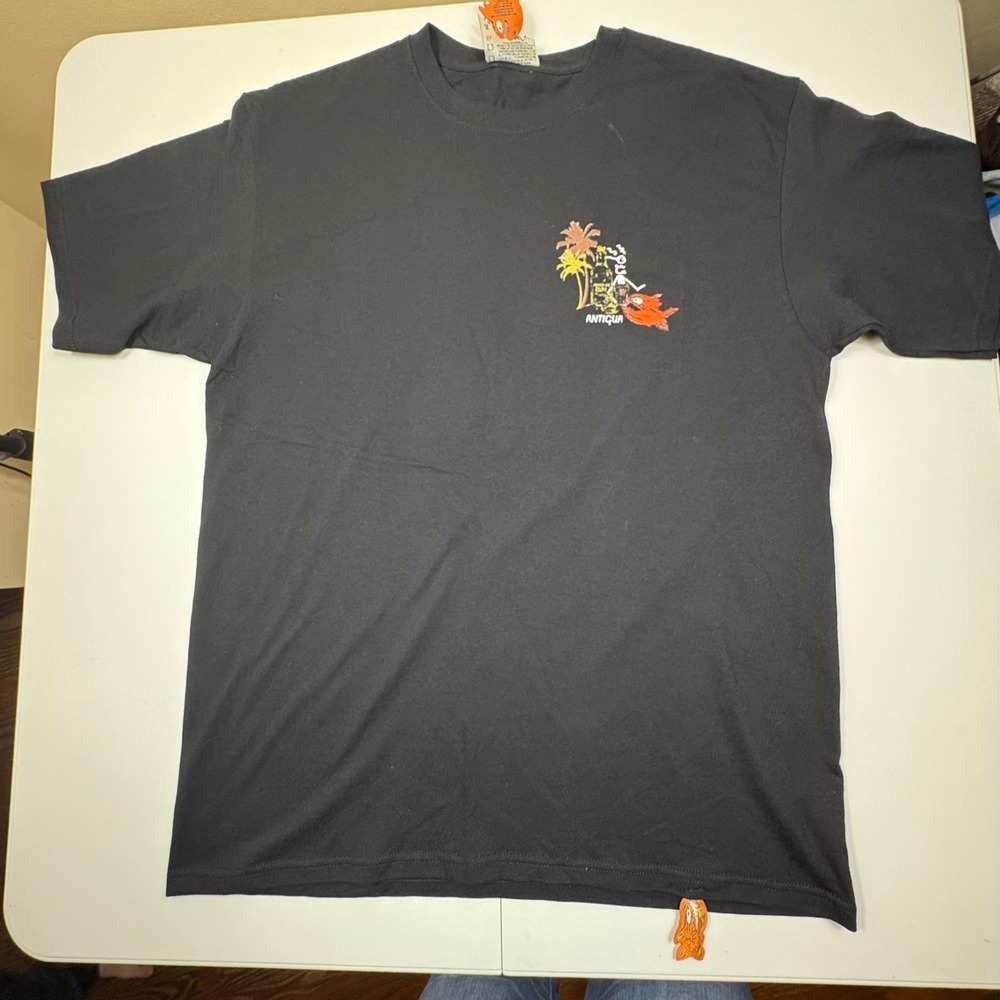 PIRANA JOE Antigua‎ Tropical Graphic T Shirt Men's Size G L Palm Tree Rum Fish